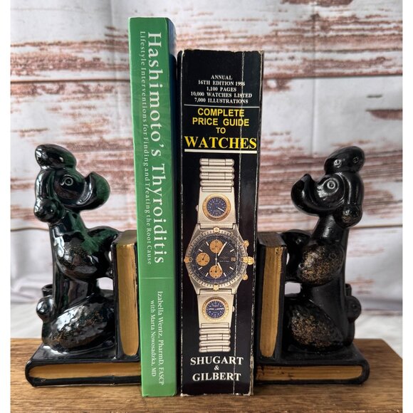 Vintage Pair of Black Ceramic Poodle Bookends With Gold Detailing MCM - Picture 8 of 10